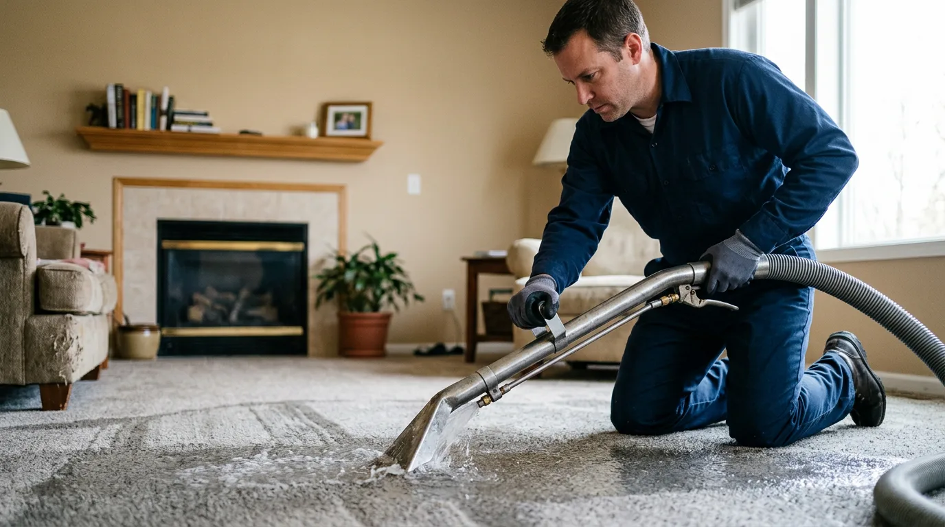 Water damage restoration technician working near Munford, AL